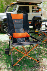 Wildtrak™ Yamba Solid Arm Chair with Lumbar Support, Wine Glass Holders, Drink Holder, for Camping and Events (Folding Chair + Carry Bag)